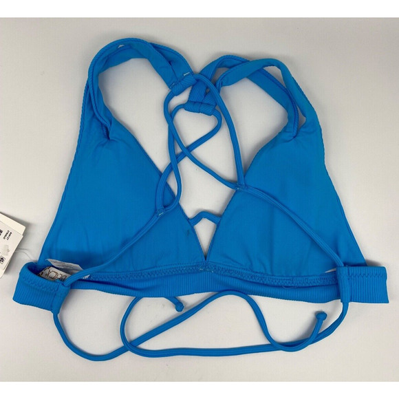 Becca Bikini Top Women's Sz M Bra Swimwear Ribbed Blue Removable Pads NWT - Picture 7 of 10